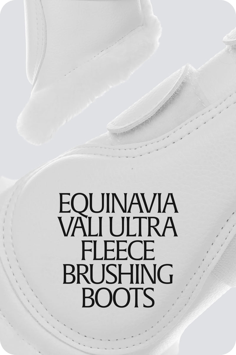 Equinavia Vali Ultra Fleece Brushing Boots | Faux Leather Outer | Luxurious Ultra Fleece Lining Splint Boots - White/White - L