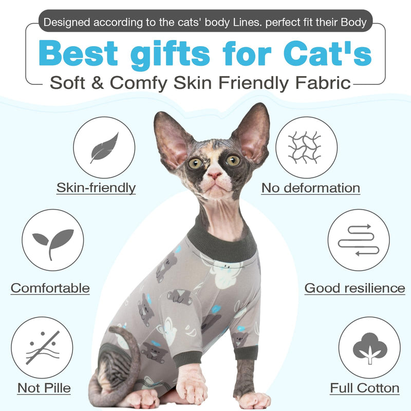 DENTRUN Cat Surgery Recovery Suit Female Male Cats Spay/Neuter Suit Soft Onesie After Surgery, Kitten Surgical Collar Cone Alternative Shirt, Abdominal Wounds Anti-Licking Cat Body Suit Post Surgery Medium Grey