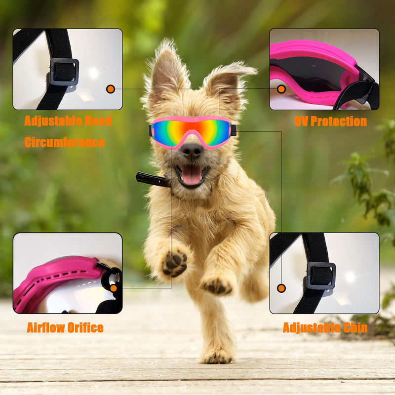 Mitubati Dog Goggles Small Breed Dog Sunglasses with Adjustable for UV Protection Eyewear Doggy Doggie Puppy Glasses Anti-Fog Wind Dust Snowproof (Pink Frame Red Lens) Pink Frame Red Lens - PawsPlanet Australia
