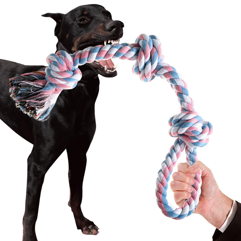 Dog Rope Toys Indestructible Dog Toys, Dog Chew Toys for Aggressive Chewers, Tough Puppy Teething Chew Toys for Boredom, Dental Cleaning Tug of War Dog Toy, Great for Small to Large Breed Pink