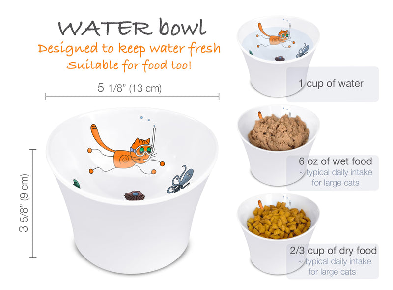 Raised Cat Water Bowl for Whisker Fatigue - Tilted, Elevated Cat Bowl Pedestal; Food-Grade Melamine; Anti-Spill, Durable & Dishwasher Safe (Original) - PawsPlanet Australia