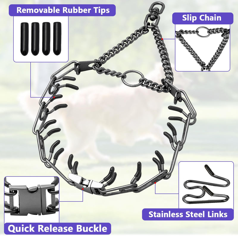 Adjustable Training Collars Anti Pull Dog Collar for Large Dogs 304 Stainless Steels Dog Collar with Quick Release Buckle and Comfort Rubber Tips(Black,XL-28inch) XL-28inch(For 24"-27" Neck) Black - PawsPlanet Australia