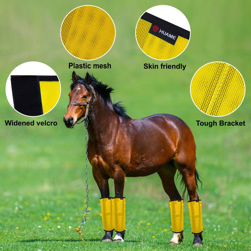 Horse Fly Boots, Breathable Mesh Protection Set of 4, Comfortable Pony Leggings, Breathable Mesh Design, Equines Supplies for Reduce Stomping, Hoof Damage & Leg Fatigue (Yellow, Medium) Yellow Medium (For 13.5-14.5 hands small horse) - PawsPlanet Australia