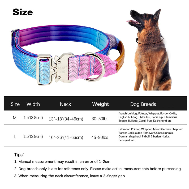 Tactical Dog Collar, Wide Thick Reflective Tactical Military Dog Collar with Handle for Large Dogs, Soft Padded Heavy Duty Dog Collar with Quick Release Metal Buckle (Purple, L) Purple Neck Girth: 16”-26”