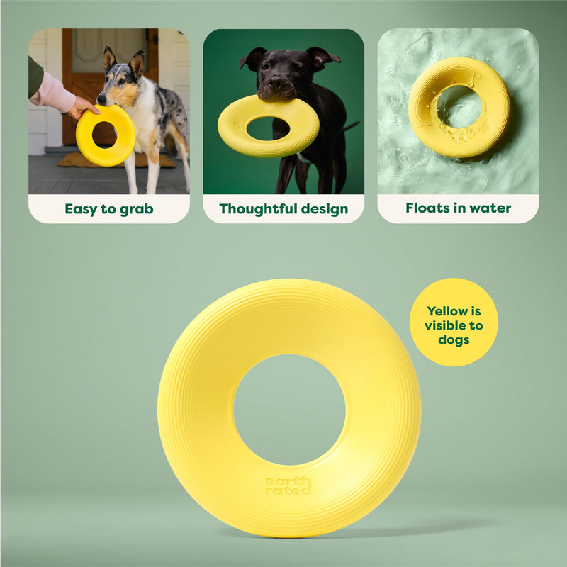 Earth Rated Flying Disc Dog Toy, Interactive Flying Saucer Toy for Adult and Puppy Dogs, Floats in Water, Large, Yellow - PawsPlanet Australia
