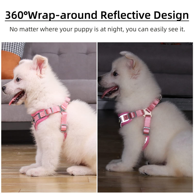 rennaio Dog Harness No Pull, Adjustable Puppy Harness with 2 Leash Clips, Ultra Comfort Padded Dog Vest Harness, Reflective Dog Harness and Leash Set for Small and Medium Dogs Pink S - PawsPlanet Australia