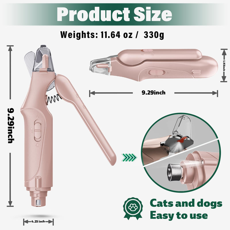 2 in 1 Dog Nail Clippers & Cat Nail Clippers Trimmers for Large Medium Small Dogs Cats Claw Trimmer Quick Sensor and Safety Guard USB Rechargeable Dogs Nail Trimmer with Catcher & 2 LED Lights Pink