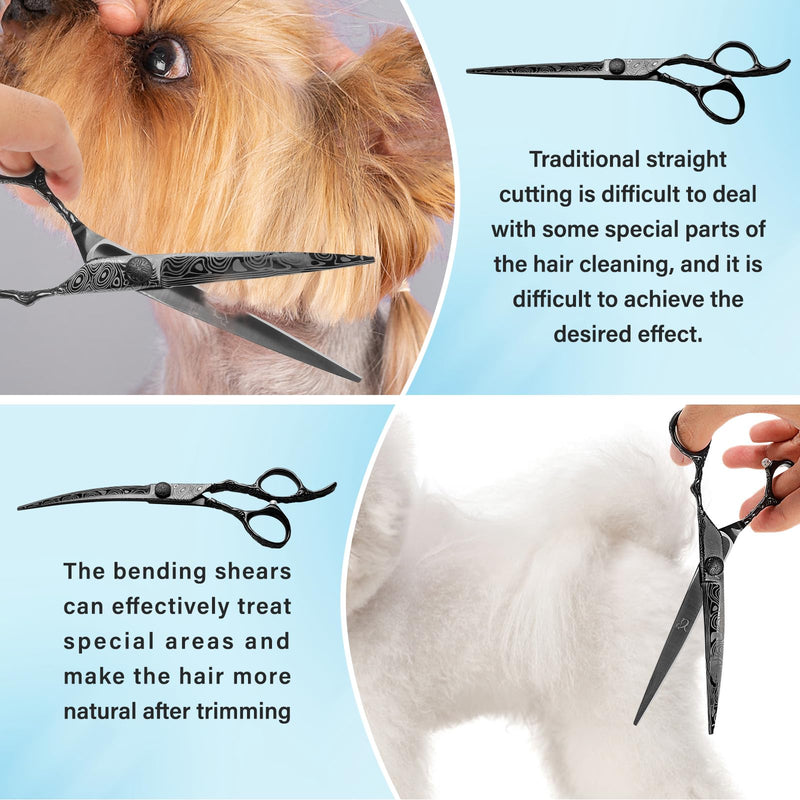Dog Grooming Scissors,Black Curved Scissors with Safety Round Tips,5 in 1 Dog Scissors for Grooming,Professional Pet Grooming Shears Set for Dogs and Cats - PawsPlanet Australia