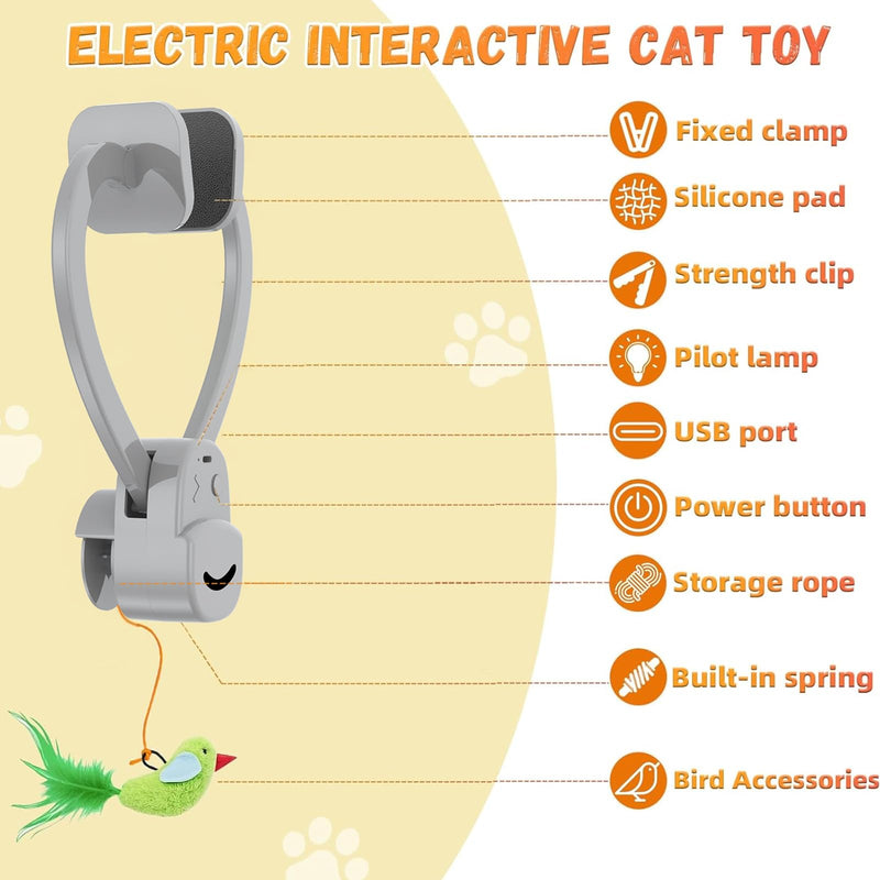 Interactive Cat Toys for Indoor Cats Automatic Electric Flying Bird Feather Cat Toy - Best Kitten & Adult Cat Enrichment Toy Hanging Electric Kitty Toys for Bored Cats Gray Generation 2 - PawsPlanet Australia