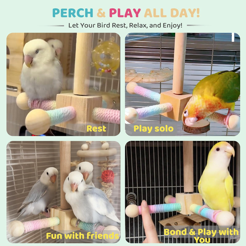 Bird Toy Spinning Perch for Parakeet Cockatiels, Cage Interactive Wooden Stand for Budgies Conures, Cage Accessories Enrichment Toys for Small Medium Parrots Lovebird Parrotlet - PawsPlanet Australia