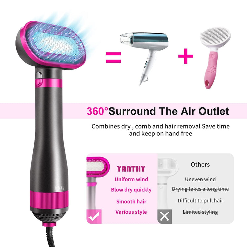Dog Hair Dryer, 2-in-1 Dog Hair Blower with Brush, 3-Modes Blow Professional Home Grooming Drying for Small Large Cat Pet Puppy Rose - PawsPlanet Australia