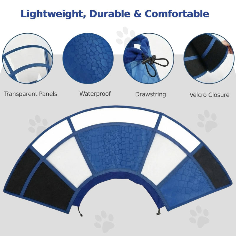 Dog Cone Collar, Protective Buster Collars for Dogs, Transparent Cone for Dogs Prevent Licking, Adjustable Pet Recovery Collar after Surgery, Foldable Medical Cones, Navy Blue XL