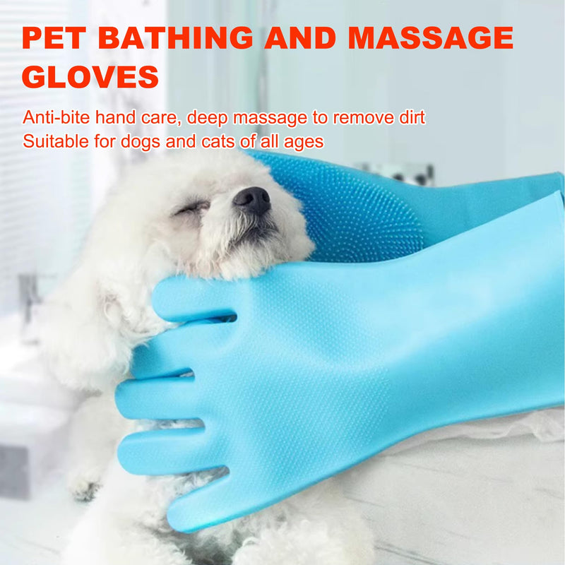 Pet Grooming Gloves, Heat Resistant Silicone Gloves，Silicone Hair Removal Mitt for Dogs and Cats,Cat Bathing Gloves ，Cat and Dog Massage Products， Blue。 - PawsPlanet Australia