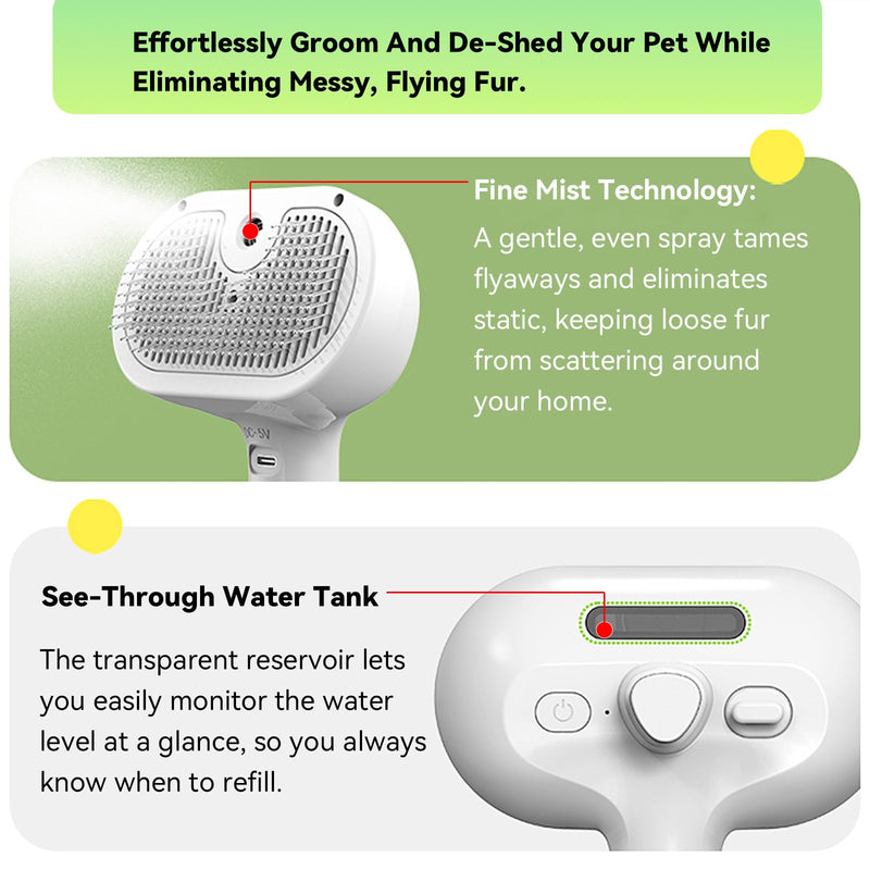 Pet Steam Brush, 3-in-1 Spray Hair Removal Comb for Dog and Cat, Steam for Shedding and Grooming, Spritz Defur Comb, Water Brush for Long & Short Haired Pets - PawsPlanet Australia