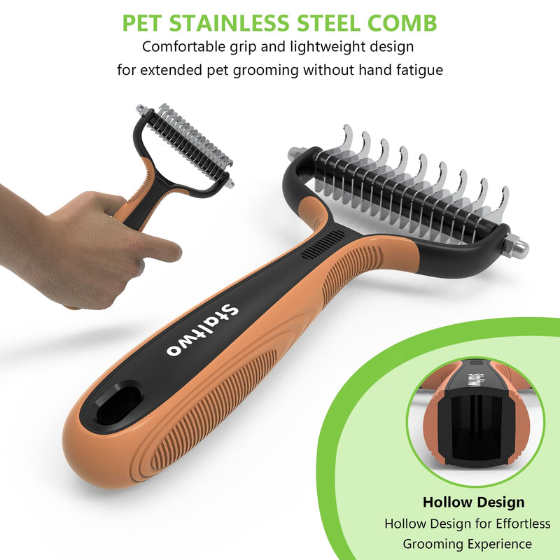 Deshedding Dog Brush for Shedding - 2-in-1 Professional Undercoat Rake and Furminator for Dogs | Shedding Control for Long-Haired Dogs and Cats, Deshedding Tool, Knot Removal,Orange Orange - PawsPlanet Australia