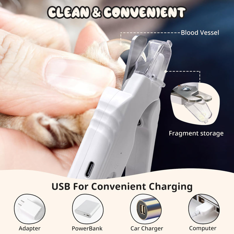 2-in-1 Dog Nail Trimmers & Dog Nail Grinder, Dog Nail Clippers with 2 LED Lights & Safety Guard, USB Rechargeable, Multiple Grinding Methods for Small, Medium, and Large Dogs & Cats (White) White