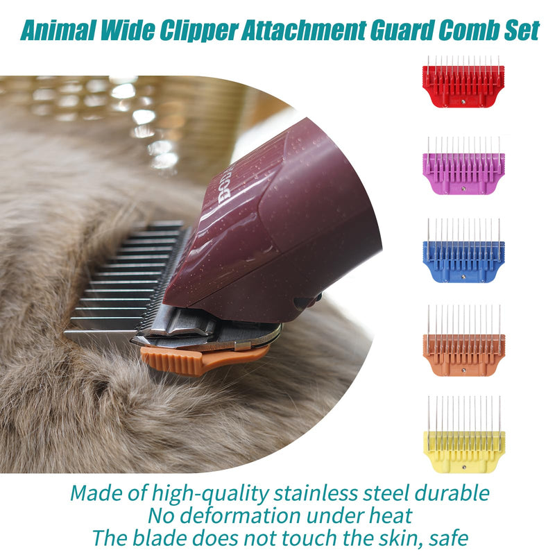 Dog Animal Stainless Steel Wide Clipper Attachment Guard Comb Set for A5 Series | Snap-On/Off Design Combs,Only Fir for 10W/15W/30W Wide Blade (Medium 5-Piece) Medium 5-Piece - PawsPlanet Australia