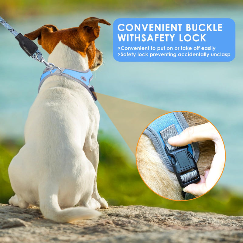 Dog Harness, No Pull Saddle Style pet Harness,Soft Ventilate Mesh, Adjustable, Reflective - for Medium, Small Dogs and Cats - Easy Walk Harness with 2 D-Rings (Blue, XS) Blue - PawsPlanet Australia