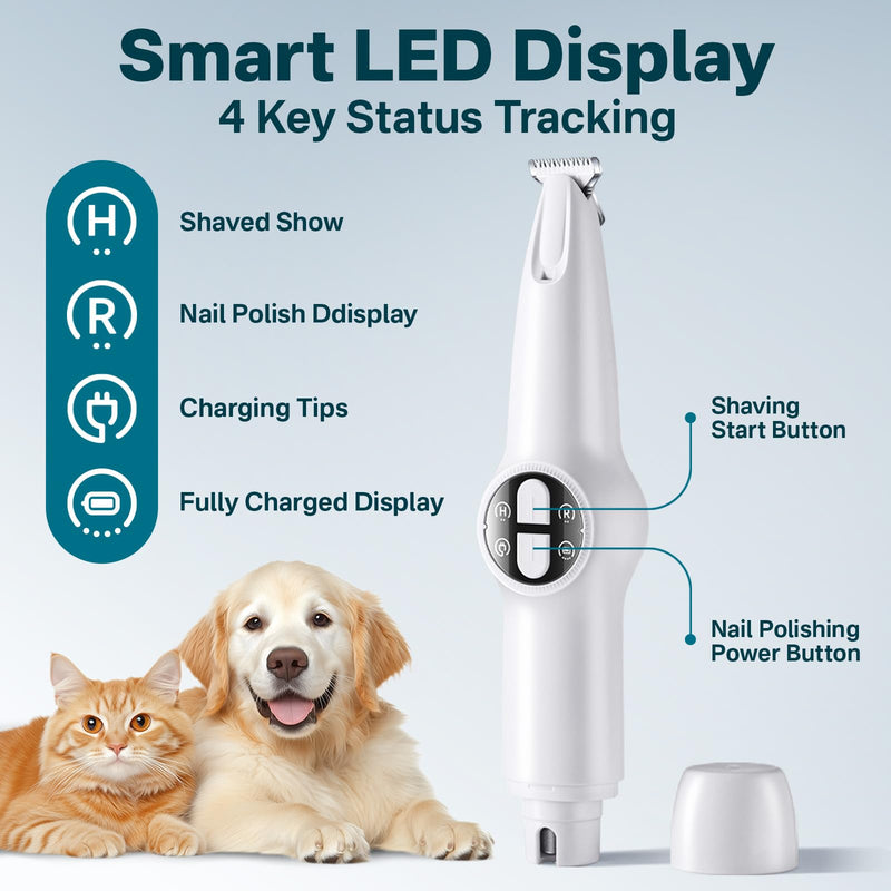 Dog Paw Trimmer & Nail Grinder 2in1 Upgrade [Ultra-Low Noise] [Micro Precision] Cordless Clippers for Grooming Kit, Pet Hair Shears for Cat Small Dogs, Electric Razors with LED Light White - PawsPlanet Australia