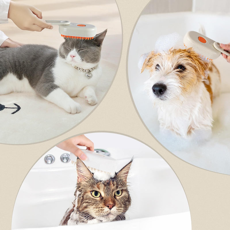 Cat Steam Brush, 3 in 1 Self Cleaning Steamy, Spray Silicone Massage Comb, Hair Removal Tool with Handle Multifunctional Grooming Brush for Dogs Orange - PawsPlanet Australia