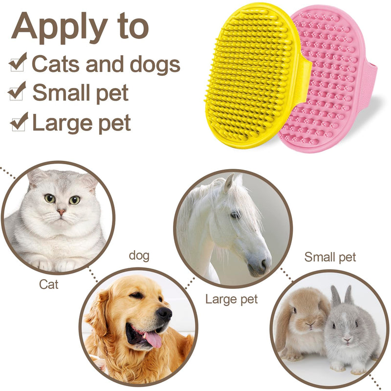 4Pack Pet Grooming Brush Kit, Aoche Dog Bath Brush Flea Comb for Dogs Pet Shampoo Brush Soothing Massage Rubber Comb Flea Lice Comb Cat Tear Stain Comb Dog Brush for Shedding Pink+Yellow - PawsPlanet Australia