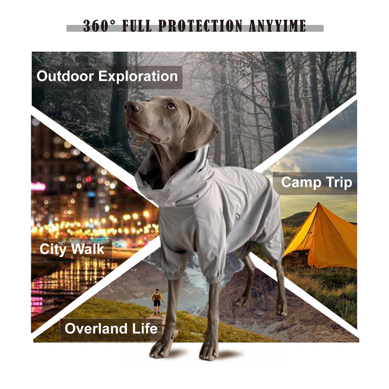 Dog Lightweight Windbreaker, Pet Outdoor Sports Jacket, 0.5 lbs,3 in One, Hooded, Easy on/Off with Collar and Harness, Reflective Piping, Packable, Dog Hiking/Camping, Grey (X-Large) X-Large
