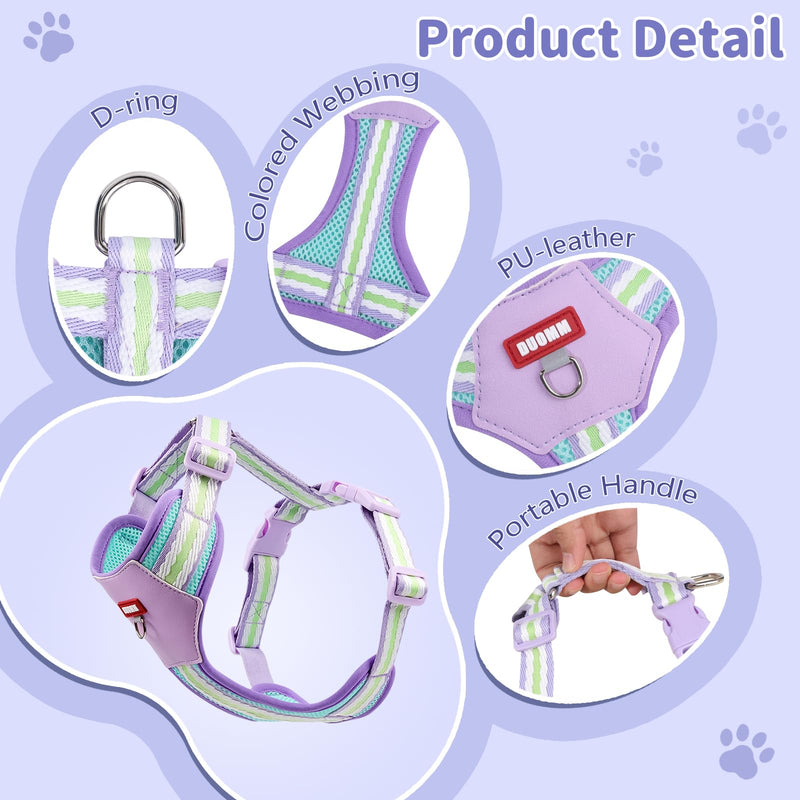 No Pull Dog Harness and Leash Set,Adjustable Dog Vest Harness for Small Medium Large Size Dogs,Breathable and Soft Escape-Proof Puppy Harness with 2 Buckles Purple XS Extra Small - PawsPlanet Australia