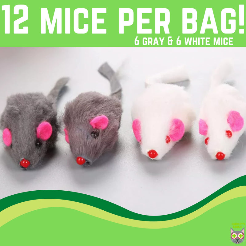 Smokey's Stash Rabbit Fur Mouse Cat Toy 12 per Pack White and Gray Fuzzy Toys for Cats with Rattle Realistic Fake mice (12) - PawsPlanet Australia