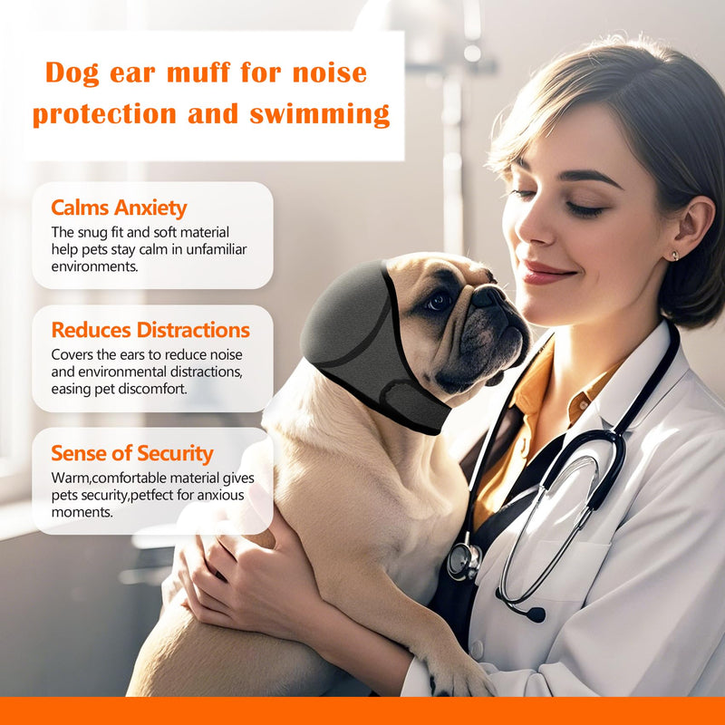 Dog Ear Cover for Bath and Swimming, Dog Ear Muff for Noise Protection, Waterproof Dogs Ear Wrap Shower Swim Cap, Breathable & Adjustable Quiet Ear for Dogs Anxiety Relief Calming Hood (Grey, L) Grey