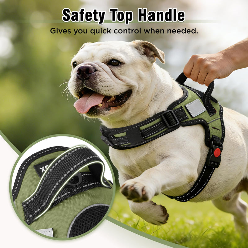 Soft No Pull Dog Harness - Green, Reflective Strips, Customizable Velcro Patches, Adjustable Breathable Vest with Soft Neck Pad & Locking Buckle for Small Medium Large Dogs-XL XL - PawsPlanet Australia