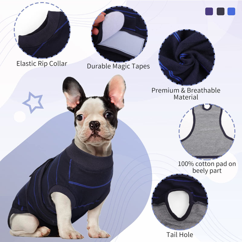 Kuoser Dog Surgery Suit Female Spay, Soft Dog Recovery Suit Male Neuter Anti Licking Dog Onesie E-Collar & Cone Alternative, Breathable Dog Surgical Suit for Surgery Recovery, Blue Strips XL X-Large (Back: 20.1" - 24.8"; Weight: 42 - 75LB) - PawsPlanet Australia