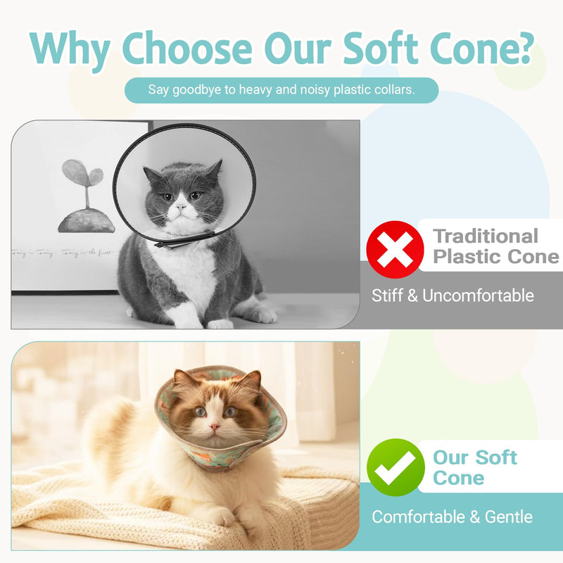Soft Cat Collar, Adjustable Cotton, Cat Collar, Protective Collar Against Licking and Scratching, Foldable Cat Collar for Cats and Small Dogs (Mint Green, M)