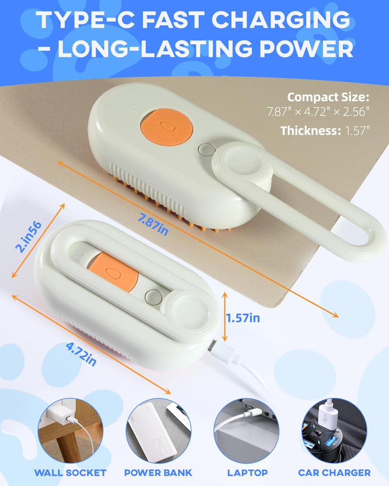 Luxelle Cat Steam Brush for Shedding – 4 in 1 Orange Pet Grooming Brush with Spray, Hair Removal, Massage & Cleaning – Anti-Static Defur Comb for Long & Short Haired Cats and Dogs - PawsPlanet Australia