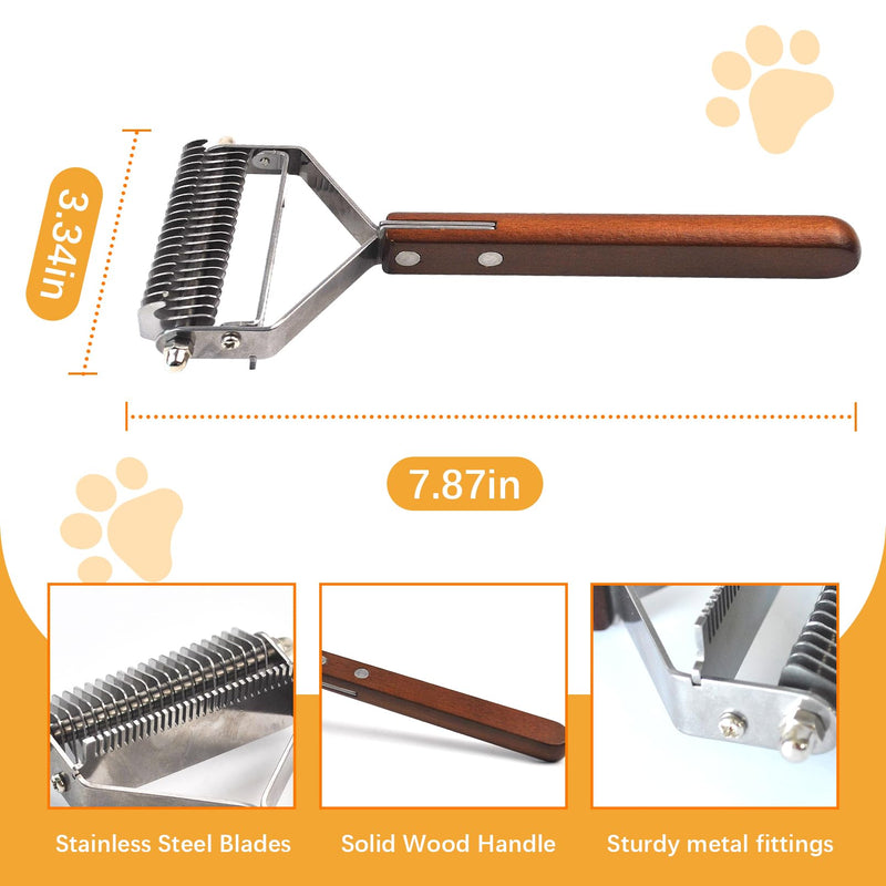 Pet Undercoat Rake for Long Haired Dogs Cats,2 in 1 Cat Safe Dematting Comb and Deshedding Brush Dog Grooming Tools with Wooden Handle Efficiently Remove Mats, Tangles, Loose Hair - PawsPlanet Australia