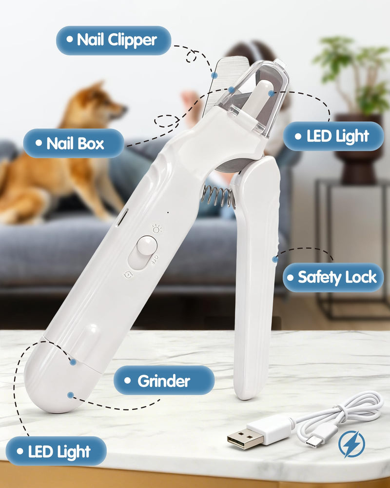 2 in 1 Dog Nail Clippers & Dog Nail Grinder for Large Medium Small Dogs Cats Claw Trimmer with 2 LED Lights & Splash Guard, Ultra-Quiet, USB Rechargeable Pet Claw Care Grooming - PawsPlanet Australia