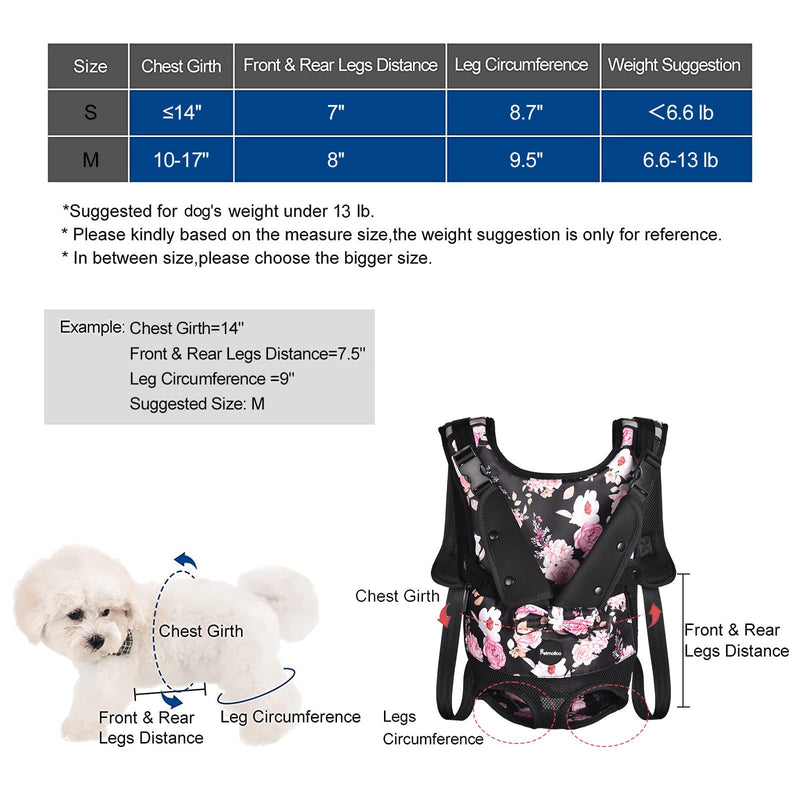 Petmolico Dog Carrier Backpack, Adjustbale Dog Front Backpack Legs Out Puppy Backpack for Small Medium Dogs Travelling Hiking Shopping Black with Peony - PawsPlanet Australia