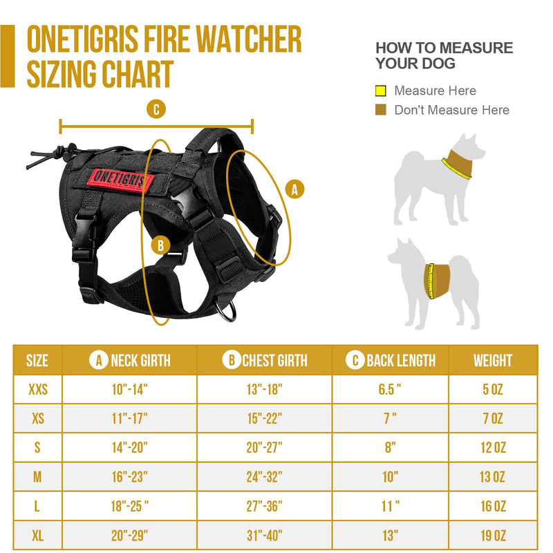 OneTigris Tactical Dog Harness - Fire Watcher Comfortable Patrol Vest (Black, Large) L Black