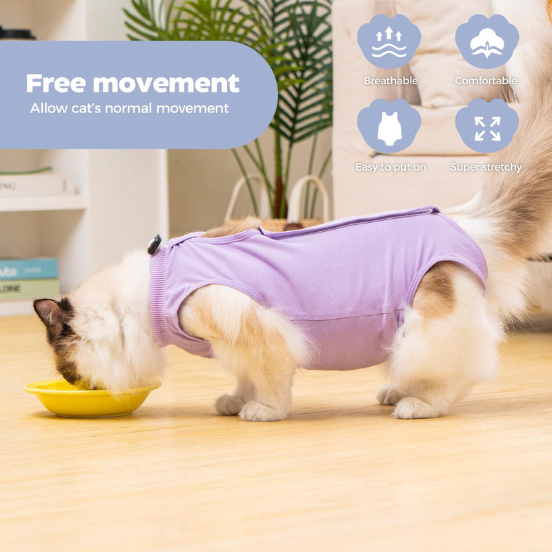 Avont Cat Recovery Suit Post-Surgery Onesie Bundle with Adjustable Cat Cone Collar, Transparen PVC Anti-Lick E-Collar - S