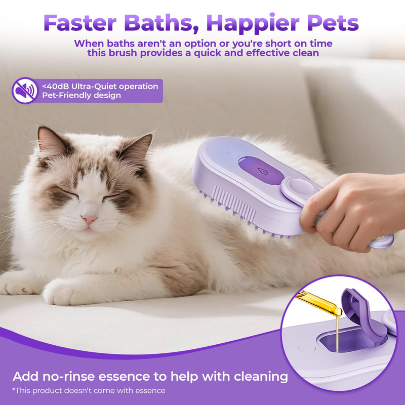 4-in-1 Cat Steam Brush for Shedding, Steam Pet Brush for Dog and Cat– Steam for Shedding & Grooming, Massage, Cleaning, Brushes for Indoor Cats & Dogs, Purple - PawsPlanet Australia