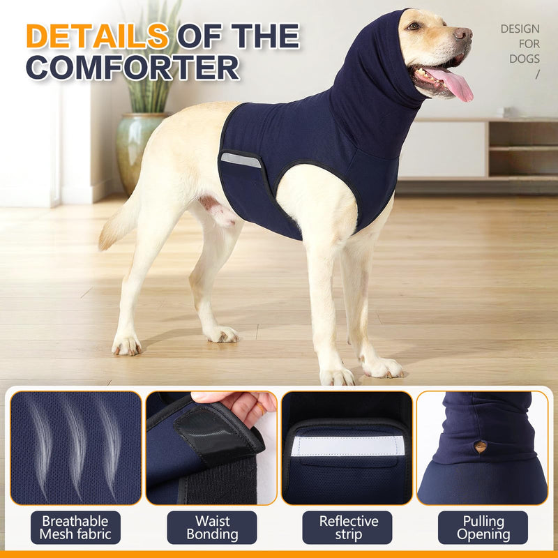 Dog Anxiety Vest,Pet Calming Hoodie Breathable Dog Anti-Anxiety Jacket for Thunder Fireworks and Separation,Blue L Blue Large