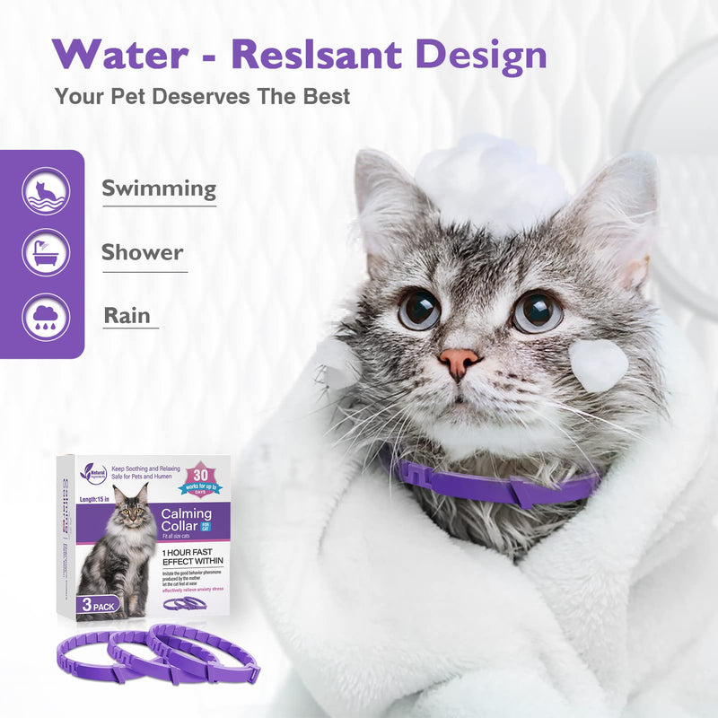 3 Pack Calming Collar Efficient Relieve Reduce Anxiety Stress Pheromones Calm Relaxing Comfortable Breakaway Collars Adjustable for Small, Medium Large Cat, Kittens Purple