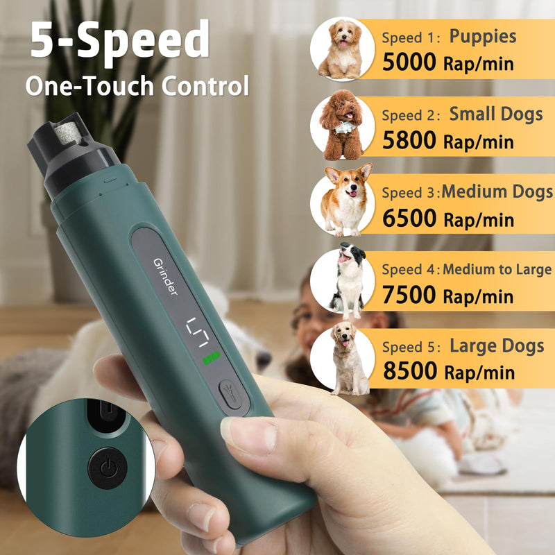 SUPERFA Electric Dog Nail Grinder With Dust Proof, 5 Speed Silent Dog Nail Trimmer with LED Lights, Electric Dog Nail Grinders For Large Medium Small Dogs