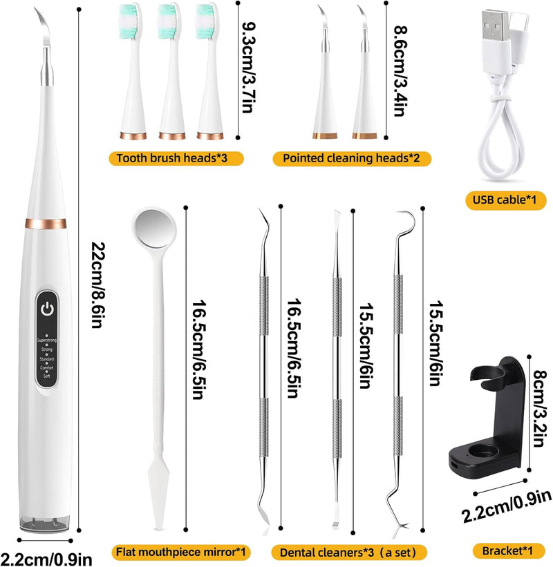 Dog Tartar Remover for Teeth, Dental Tools to Remove Plaque and Tartar, Pet Teeth Cleaning Kit with LED Light & USB, 5 Modes, IPX6 Waterproof, Silent Sonic for All Dogs and Cats, White - PawsPlanet Australia