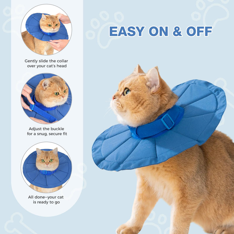 Avont Adjustable Cat Recovery Collar, Soft Lightweight Water Resistant Donut Cone for Cats After Surgery, Anti-Lick Protective E-Collar for Healing -Denimblue(S)