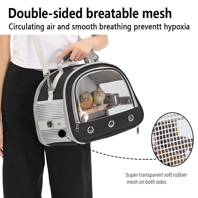 Bird Carrier,Bird Cage Parakeet Parrot Budgie Carrier Backpack for Small Birds, Travel Bird Cages with Perch, Transparent Ventilation Cockatiels, Lightweight Pet Carrier for Outdoor Use(Black) Black - PawsPlanet Australia