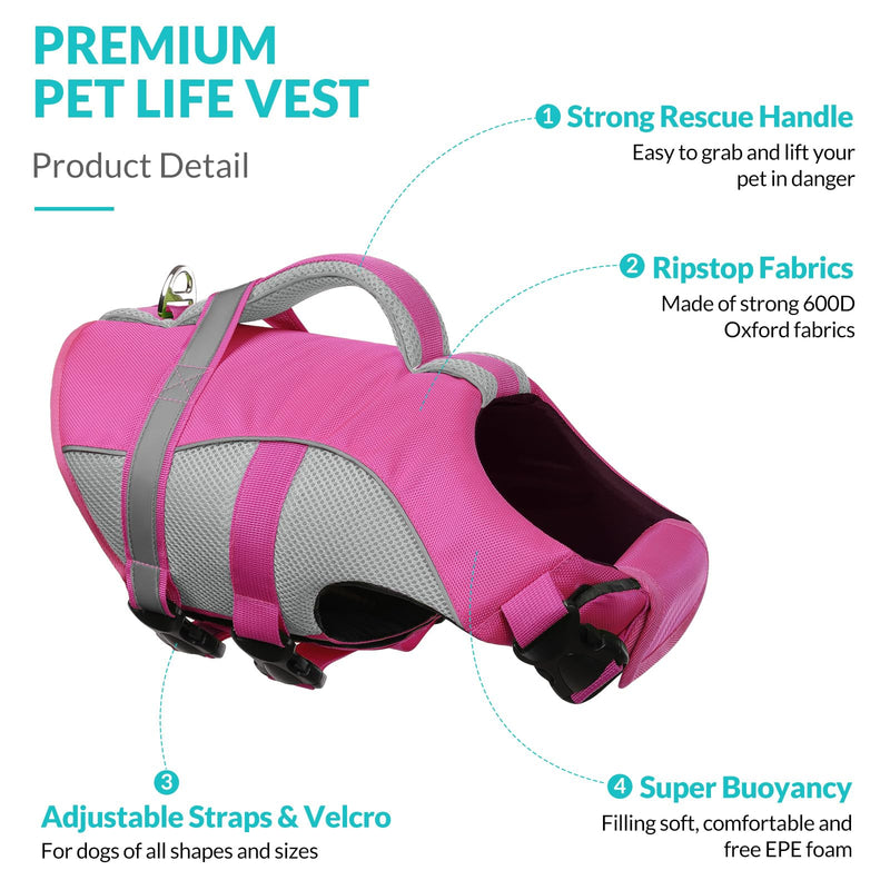 Queenmore Dog Life Vest for Swimming, Adjustable High Visibility Dog Life Jacket with Superior Buoyancy and Rescue Handle, Pink, M Medium - PawsPlanet Australia