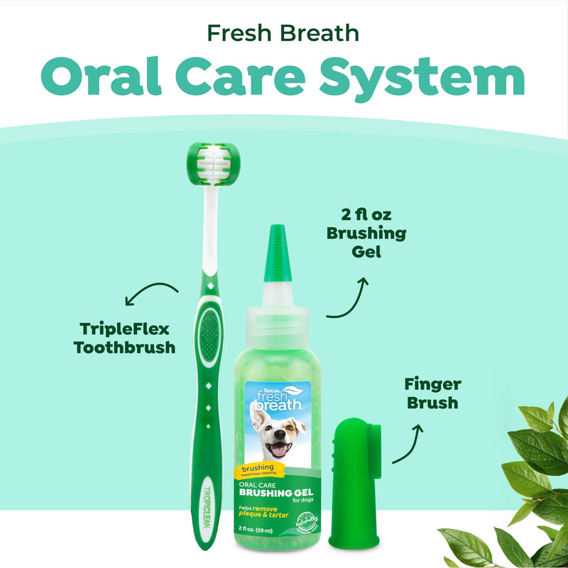 TropiClean Fresh Breath Toothbrush and Toothpaste Kit for Puppies, Teeth Cleaning Kit to Prevent Plaque & Tartar, Breath Freshener, Dog Dental Care Oral Care Kit for Puppy