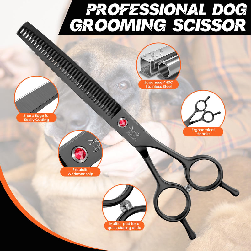 JASON 7.5" Dog Grooming Scissor - Professional Thinning Shear with 37 Teeth Japanese Stainless Steel Blender Scissors for Dogs, Cats and Other Pets (Thinning, Black) Christmas Gift Thinner - PawsPlanet Australia