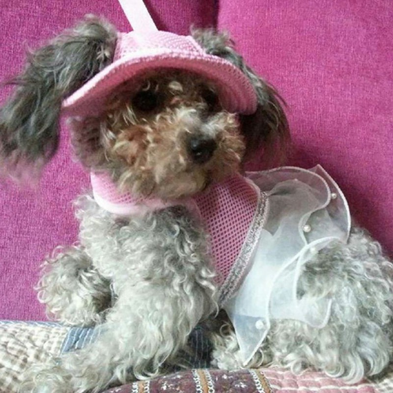 Round Brim Princess Hat Visor Hat Pet Dog Mesh Porous Sun Hat with Ear Holes for Small, Extra Small Dog Teddy, Pug, Chihuahua, Shih Tzu, Yorkshire Terriers, Papillon Pink S S(head width: 4.33" circumference:12.59")