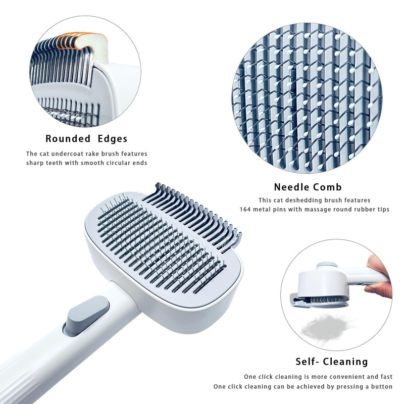 2-in-1 Dog & Cat Grooming Brush – Adjustable Deshedding Comb & One-Touch Clean | Skin-Safe Rake for Mats, Tangles, Shedding | Long/Short Hair Pets - PawsPlanet Australia